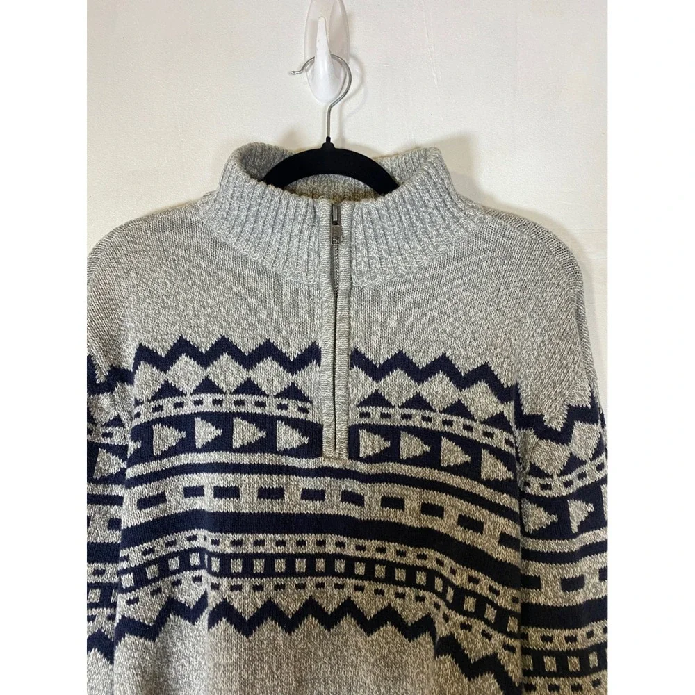Urban Pipeline Nordic Quarter Zip Sweater Gray Fair Isle Cotton Blend Medium